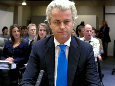 Dutch anti-Islamist politician Geert Wilders sits in court in Amsterdam, Netherlands, in October 2010, before charges were dropped in his trial on accusations of inciting hatred against Muslims. Wilders risked up to a year in jail or a heavy fine. (AFP Photo/Marcel Antonisse)