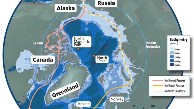 The geostrategic value of Greenland - Shipping lanes over the Arctic Circle.