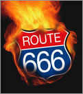 Burning Route 666 sign.
