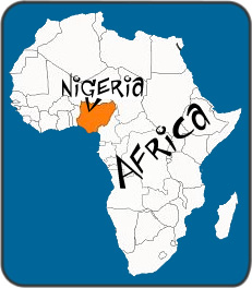 Map of Africa showing the location of Nigeria